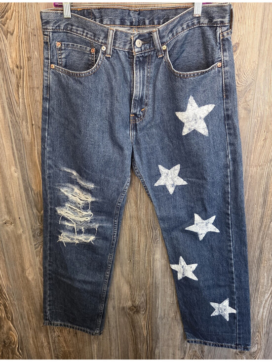 Levi's Other - Levi's Denim Blue Jeans 505 Size 34x29 Regular Fit Distress Custom Stars Paint